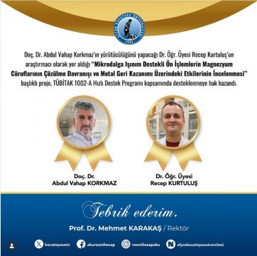 Doç. Dr. Abdul Vahap KORKMAZ’ın Proje Başarısı